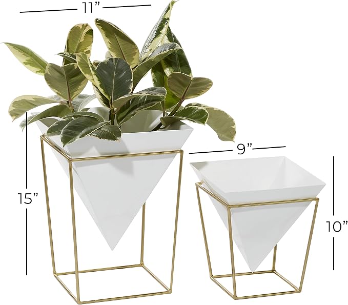 CosmoLiving by Cosmopolitan Metal Indoor Outdoor Planter with Removable Stand, Set of 2 14", 10"H, White