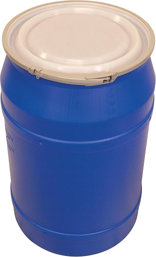 Eagle 55 Gallon Plastic Drum with Lid, Metal Lever-Lock, 36.4"x22.5", Open Head Lab Pack Drum Made of Durable, Lightweight HDPE, Withstands Weather and Chemicals, Made in USA, Blue, 1656MB