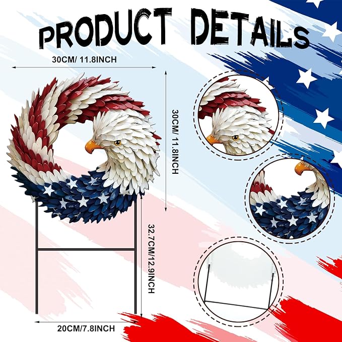 Amyhill 4th of July Decorations for Outdoor, Patriotic Eagle Metal Garden Stake, 250th Anniversary Red White Blue Yard Sign, Independence Day Memorial Day Decor for Lawn, Patio, Walkway, and Outside