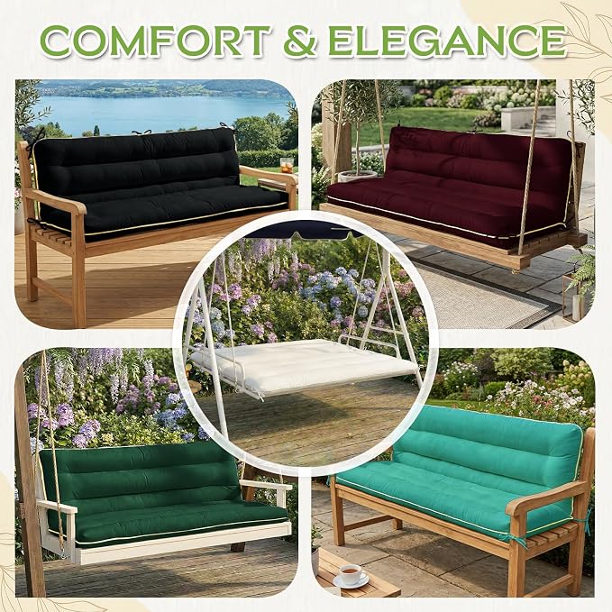 60×40 INCH Outdoor Swing Cushion with Backrest, Tie Straps & Memory Foam - Replacement for Porch Bench 2/3 Seater, Oxford Fabric (Aqua Blue, 60 INCH × 40 INCH)