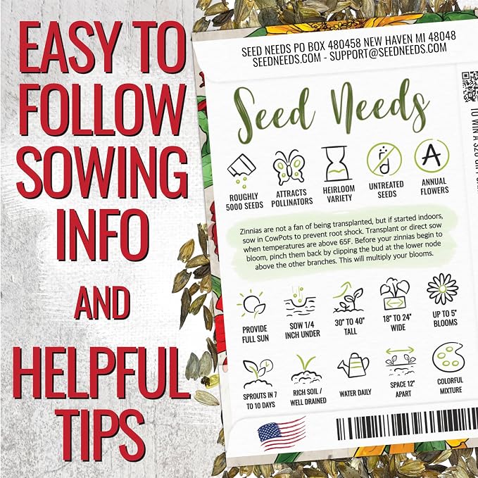 Seed Needs Zinnia Seeds California Giants Mix 5,000 Seeds Bulk Pack