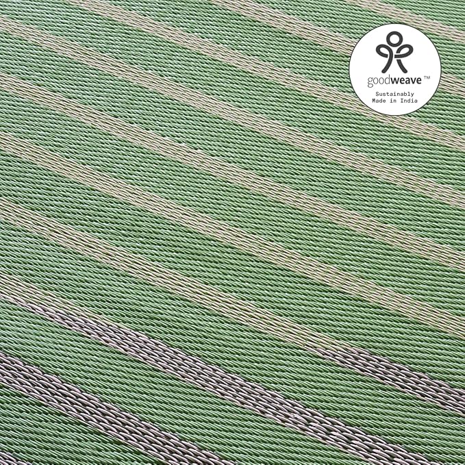 Fab Habitat Striped Outdoor Rug - Waterproof, Fade Resistant, Crease-Free - Premium Recycled Plastic - Patio, Porch, Deck, Balcony - Kyoto - Green - 5 x 8 ft