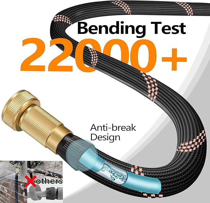 Garden Hose 75ft, 2026 Ultra Lightweight Water Hoses w/10 Function Spray Nozzle and 3/4" Brass Fittings- Durable, & Flexible Water Pipe for Yard, Lawn, Outdoor & Gardening(Black Rose gold)
