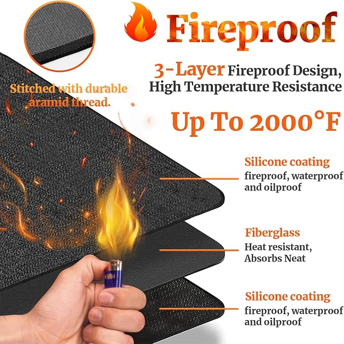 48 ×28 inches Under Grill Mat / Fire Pit Mat Fireproof Waterproof Oil-Proof, Fireproof Mat Fireplace Mat BBQ Mat Protect Mat for Deck Patio Grass Outdoor Charcoal, Flat Top, BBQ Smokers, Gas Grills