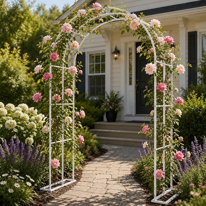 Garden Arch Trellis 55" W x 90" H Metal Arbor for Climbing Plants, Wedding Arch for Ceremony Indoor Outdoor, White Garden Arbor for Party Decoration Backyard Lawn (White, 55" W x 90" H)