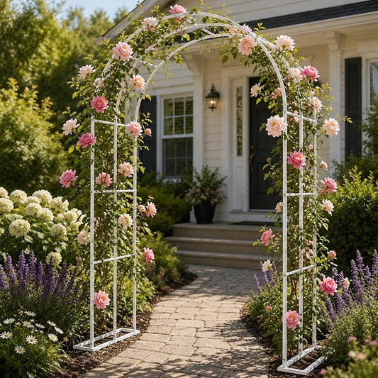 Garden Arch Trellis 55" W x 90" H Metal Arbor for Climbing Plants, Wedding Arch for Ceremony Indoor Outdoor, White Garden Arbor for Party Decoration Backyard Lawn (White, 55" W x 90" H)