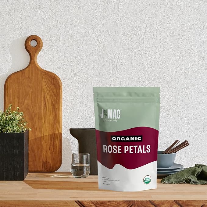 J MAC BOTANICALS, Organic Rose Petals (4 oz) Certified USDA Organic, edible, culinary grade dry rose petal, herbal tea, cooking and crafts