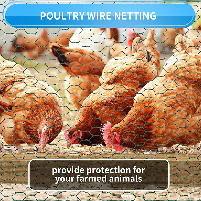 48'' x 50' Green Chicken Wire Fencing, 1 inch Chicken Wire and 19 Gauge Poultry Netting, Garden Mesh Fence Roll for Floral Arrangements/Crafts/Farm/Livestock/Pet Protection