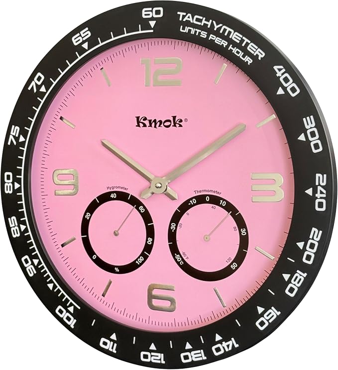 16" Silent Wall Clock, Pink, 3D Raised Numbers | Battery Operated, Indoor Home Decor, Easy to Read Large Dial, Plastic Frame with Glass Cover, Silent Sweep Movement