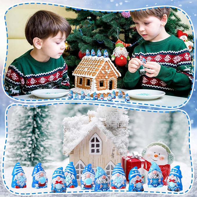 Yaomiao 40 Pcs Mini Resin Winter Gnomes Figurines Winter Snowflake Gnomes Statues Snowflake White and Blue Gnome Figures Table Decor for Holiday Festive Home Kitchen Tiered Tray