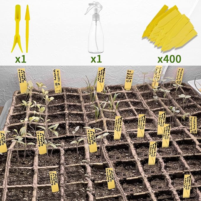 480 Cells Seed Starter Tray, 40 Pack Biodegradable Seed Starter Kit, Peat Pots for Seedlings with 400 Plant Labels, 2 Seed Planting Tool and 1 Spray Bottle