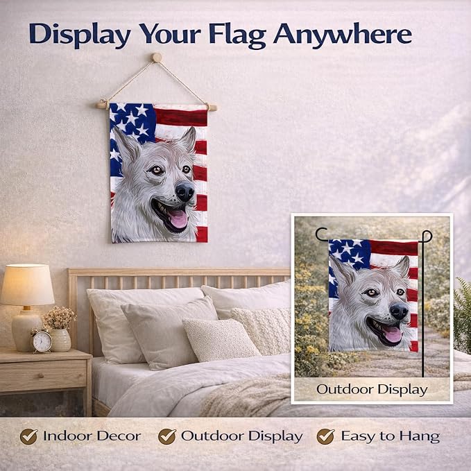 Caroline's Treasures CK6756GF West Siberian Laika American Flag Garden Flag Mailbox Flag Decorative Yard Flag Banner Outside Patio Artwork Yard Flower Beds, Garden Size, Multicolor