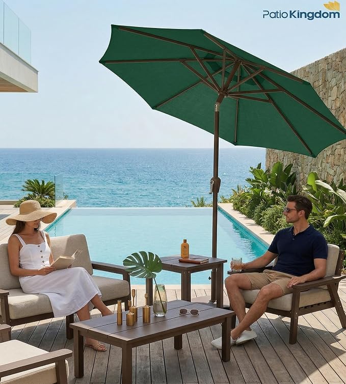 PatioKingdom 10FT Patio Umbrella with Push Button Tilt and Crank, Outdoor Market Umbrella with 8 Fiberglass Ribs, UV Protection Table Umbrella for Pool,Backyard,Garden,Deck