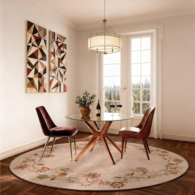 Washable Bedroom Round Rug 4ft: Living Room Circle Rug Stain Resistant Non Slip Low Pile Soft Faux Wool Small Area Rugs for Bedroom Kitchen Entryway Bathroom Kids Room Entrance Nursery Dorm Office