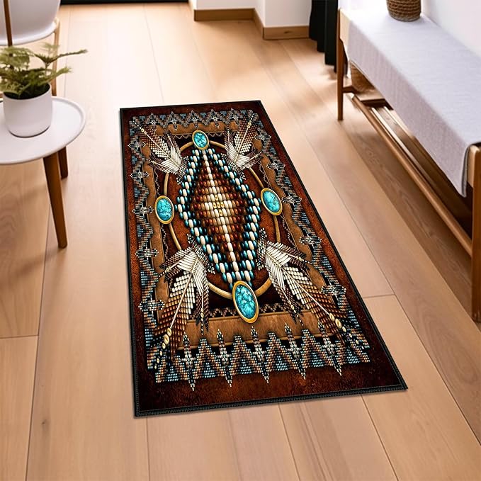 Southwestern Runner Rug 2x5 Rugs for Hallways,Aztec Tribal Native American Kitchen Rug Washable Runners Bedroom Carpets Non Slip Accent Throw Rugs Vintage Area Carpet for Hallway,Laundry,Bathroom