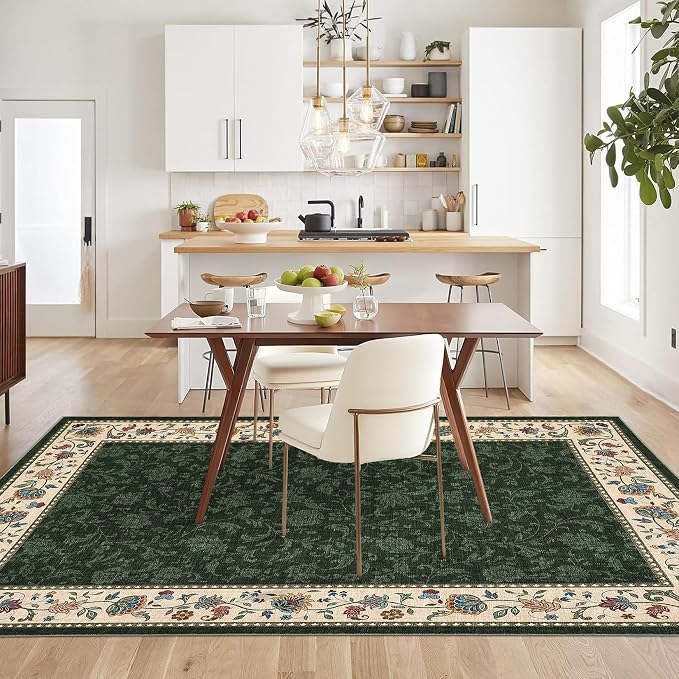 Garvee 6x9 Area Rugs Vintage Floral Washable Rugs Soft Rug | Green Boho Border Area Rug Stain Resistant Easy Cleaning Throw Rugs Non Shedding Low Pile Floor Cover for Nursery Dining Room