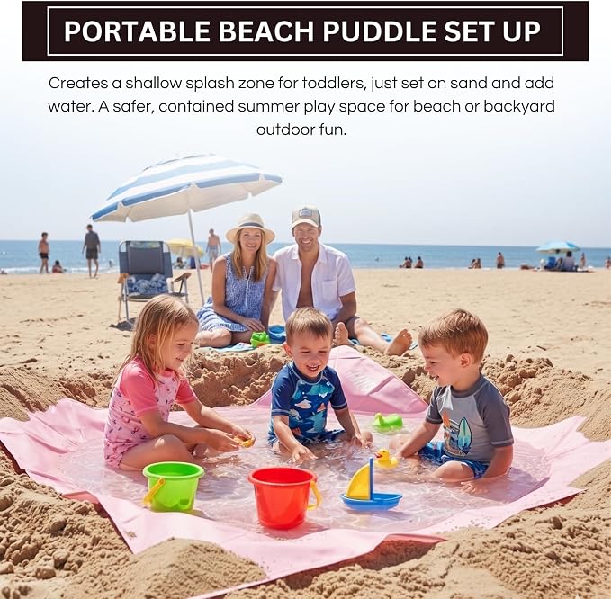 2-in-1 Kids Beach & Pool Play Mat, Portable Paddling or Picnic Blanket | Soft, Waterproof, Large 6.5 ft Surface, Folds to Carry Bag, Perfect for Beach Days, Parks, Picnics & Outdoor Backyard Play