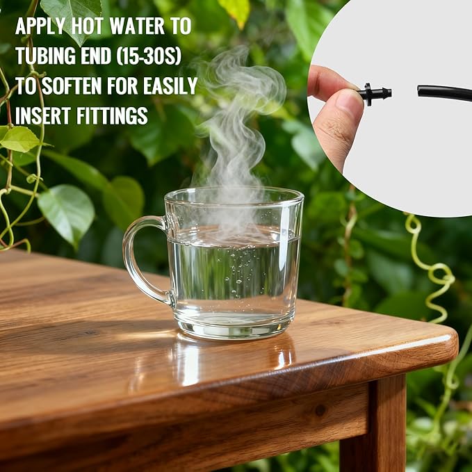 MIXC 1/4" Irrigation Dripline Tubing (200 Ft Roll), Saving 80% Water, 6" Emitter Spacing, 0.5 GPH Emitters Built-In Drip Irrigation Line with 1/4" Fittings Included, Black
