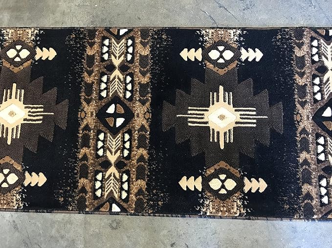 YHSF Southwest Native American Area Rug – Thick, Soft, Durable & Easy to Maintenance Tribal Design Boho Rug– Ideal for Bedroom, Living Room & Hallway - Black, 2 Feet 4 Inches x 10 Feet 11 Inches