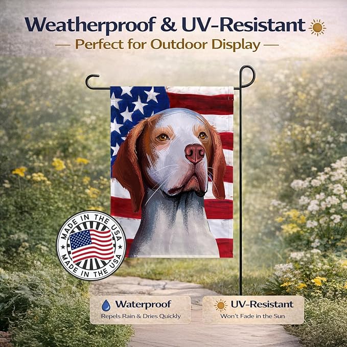 Caroline's Treasures CK6563GF Hunting Dog American Flag Garden Flag Mailbox Flag Decorative Yard Flag Banner Outside Patio Artwork Yard Flower Beds, Garden Size, Multicolor