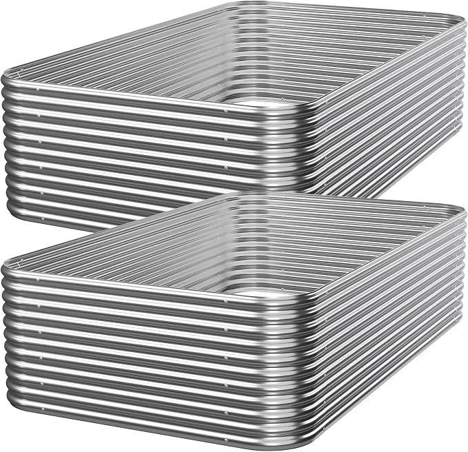 2 PCS Tall Galvanized Raised Garden Bed Outdoor, Metal Garden Bed for Vegetables, Above Ground Garden Box for Flower, Steel Raised Beds for Gardening - 3x2ft