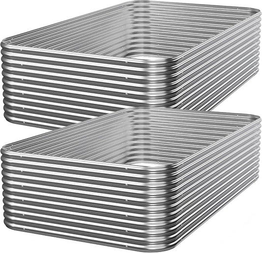 2 PCS Tall Galvanized Raised Garden Bed Outdoor, Metal Garden Bed for Vegetables, Above Ground Garden Box for Flower, Steel Raised Beds for Gardening - 3x2ft