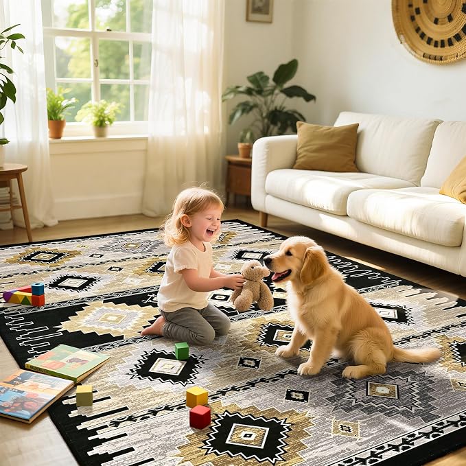 BENRON Western Rugs for Living Room Bedroom 5x7, Non Slip Washable, foxburg | Southwest aztec Area Rugs for Dining Table Kitchen Home Decor, Geometric