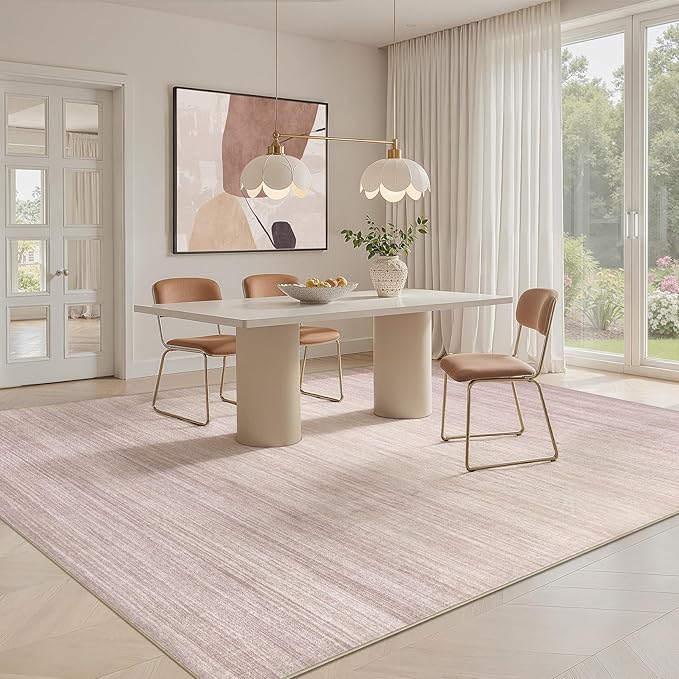 UERMEI 9x12 Washable Area Rug - Neutral Modern Abstract Living Room Rugs, Non-Slip Soft Large Indoor Floor Carpet for Bedroom Home Office & Under Dining Table Decor, Soft Pink