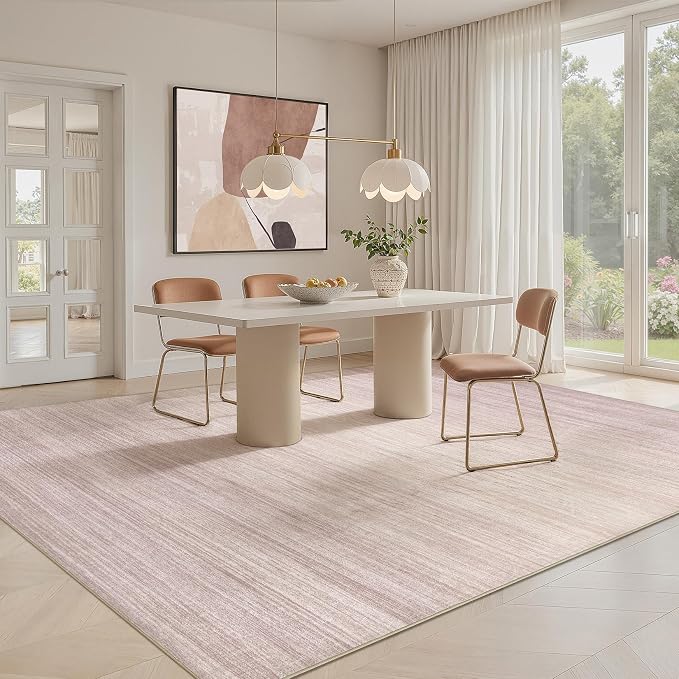 UERMEI 10x14 Washable Area Rug - Neutral Modern Abstract Living Room Rugs, Non-Slip Soft Large Indoor Floor Carpet for Bedroom Home Office & Under Dining Table Decor, Soft Pink