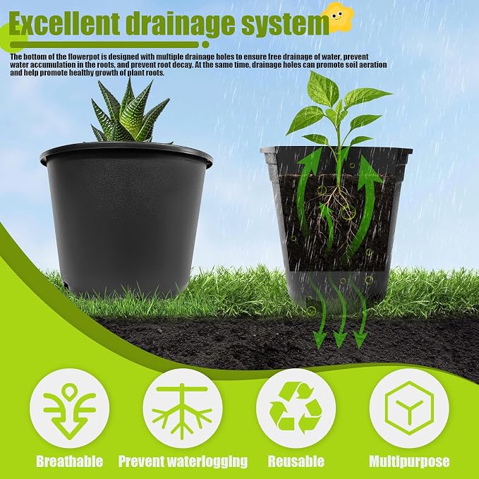 15 Gallon Nursery Pots Plastic Container Injection Molded Pot for Plants Flexible with Drainage Holes Suitable for Plants Soil Growers or Hydroponics Black 10 Pcs