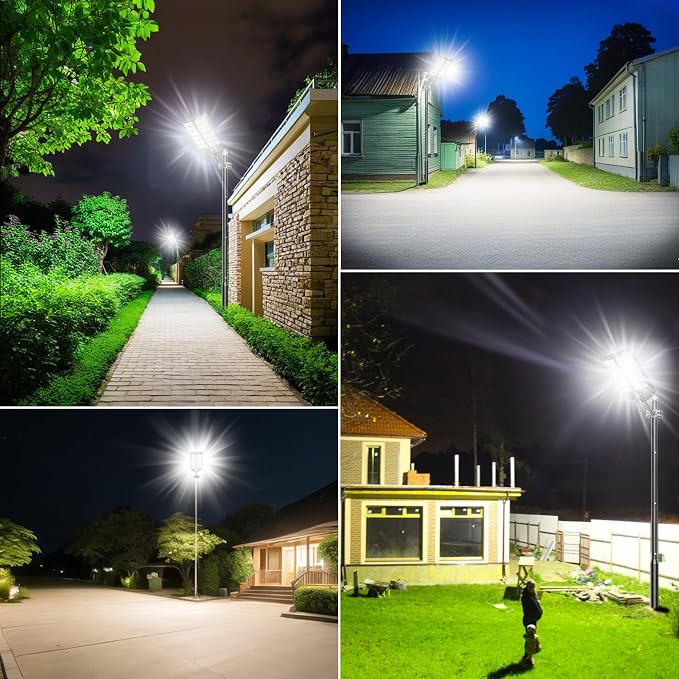 Solar Street Lights Outdoor Waterproof 9000W - LED Solar Powered Street Light Dusk to Dawn with Mention Sensor, Heavy Duty Large Outdoor Solar Lights for Parking Lot/Garden/Yard/Pathway Lighting
