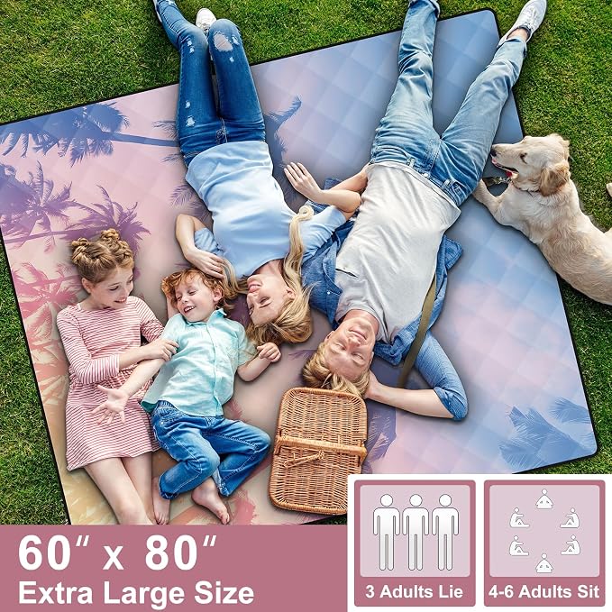 60x80" Picnic Blankets Waterproof Outdoor Huge Sand Free Beach Blanket Windproof Soft Patio Concert Ground Mats Backpacking Camping Travel Essentials Summer Outside Hawaii Vacation Stuff Gifts