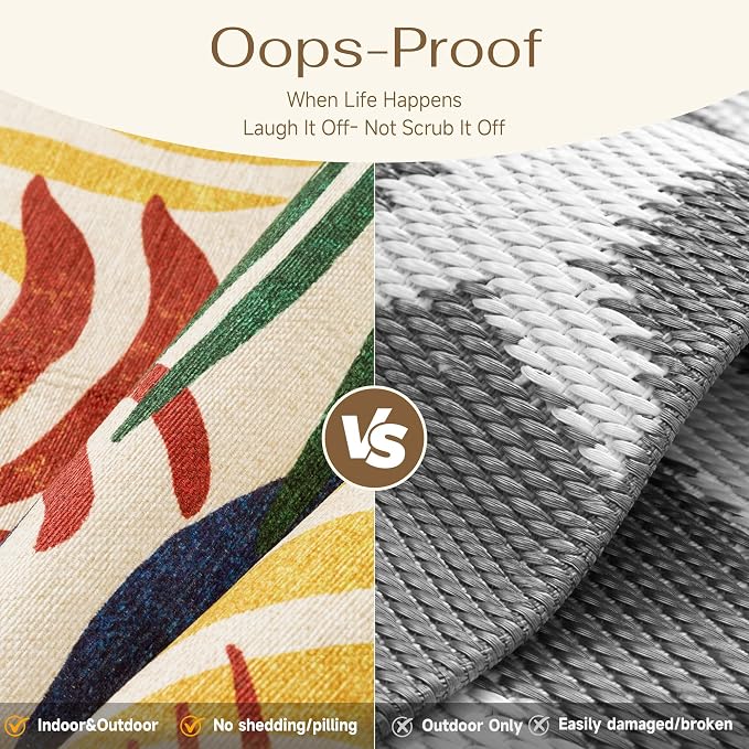 8x10 Indoor Outdoor Area Rug Washable Patio Rug Multicolored Non Slip Non Shedding Waterproof Carpet for Living Room Bedroom Camping Porch Backyard Camping RV Balcony Poolside Deck