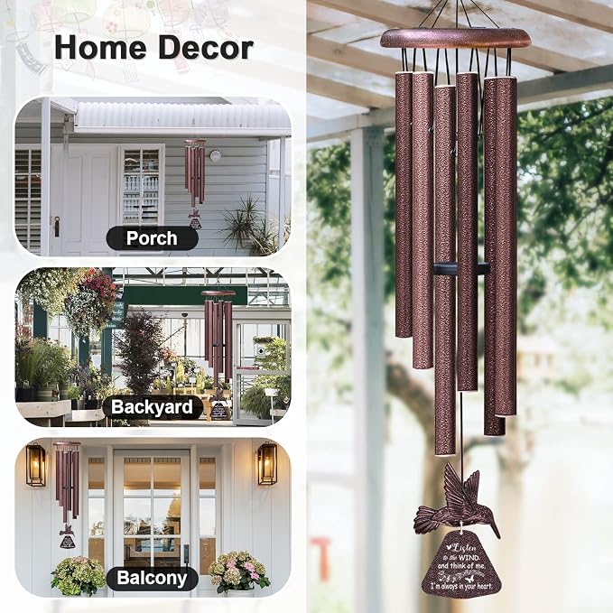 Memorial Wind Chimes with Hummingbird,Sympathy Gifts for Loss of Loved One,Windchimes in memory of a loved one prime,Condolences Remembrance Bereavement Funeral gift