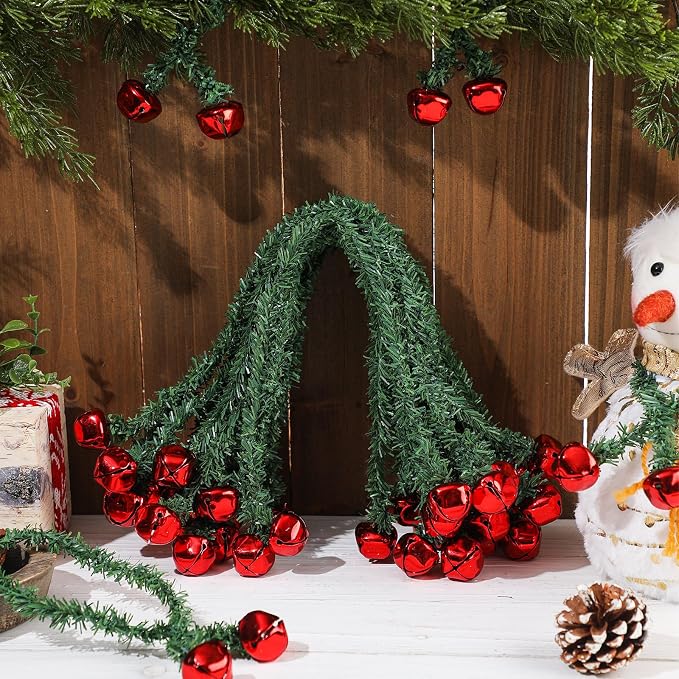 50 Pcs 20 Inches Christmas Garland Ties with Bells Decorative Twist Ties Garland Hanger for Banister Stairs Railing Garden Reusable Flexible Twist for Xmas Holiday Decorations (Red)