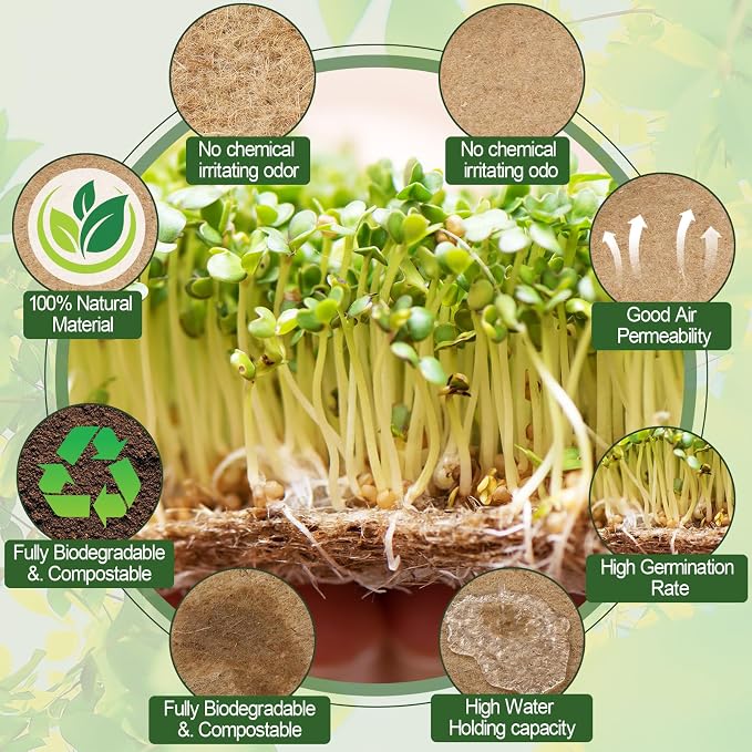 10" x 315" Microgreens Growing Mat Jute Fiber Grow Mats Extra Long Hydroponic Grow Pads for Wheatgrass Sprouts Hydroponics Seed Starter Trays Organic