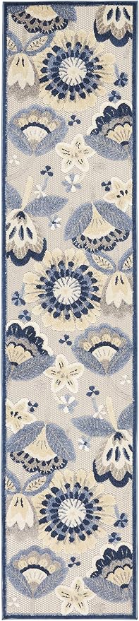 Nourison Home Aloha Blue Grey 2'3" x 10' Area Rug - Easy Clean, Non Shedding, Bed Room, Living Room, Dining Room, Kitchen (10' Runner)