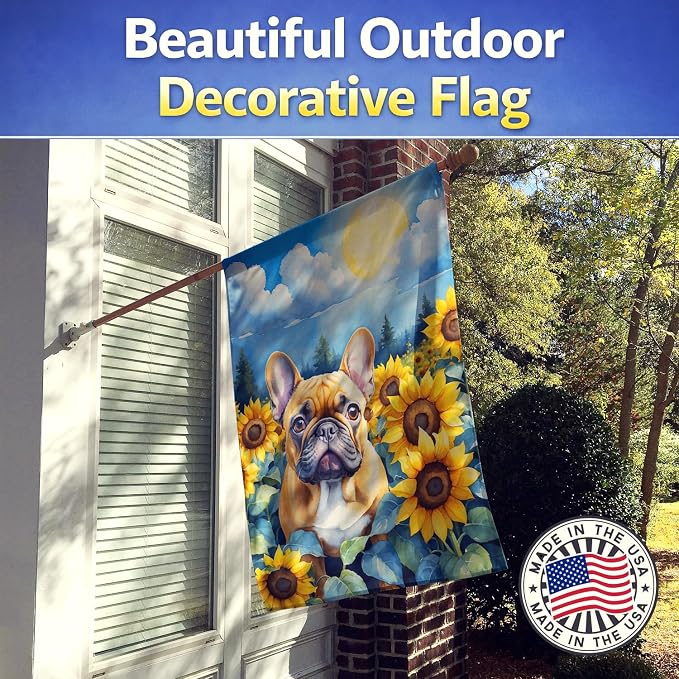 Caroline's Treasures DAC6080CHF French Bulldog in Sunflowers House Flag Large Porch Sleeve Pole Decorative Outside Yard Banner Artwork Wall Hanging, Polyester, House Size, Multicolor