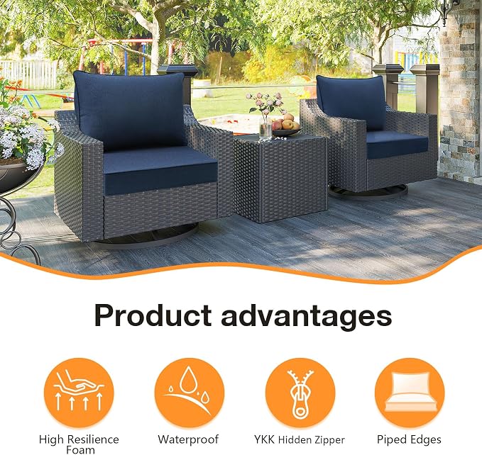 Unimatta Sunbrella Outdoor Patio Chair Cushions Set, 24" x 24"(24x24 Back), Set of 2, Water-Repellent, Fade Resistant, Deep Seat Bottom and Back Cushion for Backyard, Couch, Sofa, Canvas Navy Blue