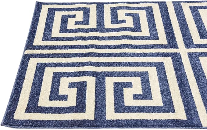 Unique Loom Athens Collection Classic Geometric Modern Border Design Area Rug (3' 3 x 5' 3 Rectangular, Navy Blue/ Beige)
