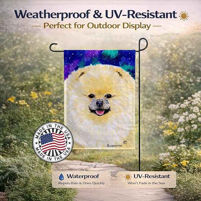 Caroline's Treasures SS8997GF Pomeranian Garden Flag Mailbox Flag Decorative Yard Flag Banner Outside Patio Artwork Yard Flower Beds, Garden Size, Multicolor