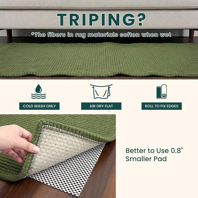 KOZYFLY Braided 2x20 Runners Rugs for Hallway, Extra Long Washable Runner Rug, Woven Non Slip Kitchen Runner, Cotton Entryway Rug, Floor Carpet for Entry, Aisle, Hall, Olive Green/Earthy Green