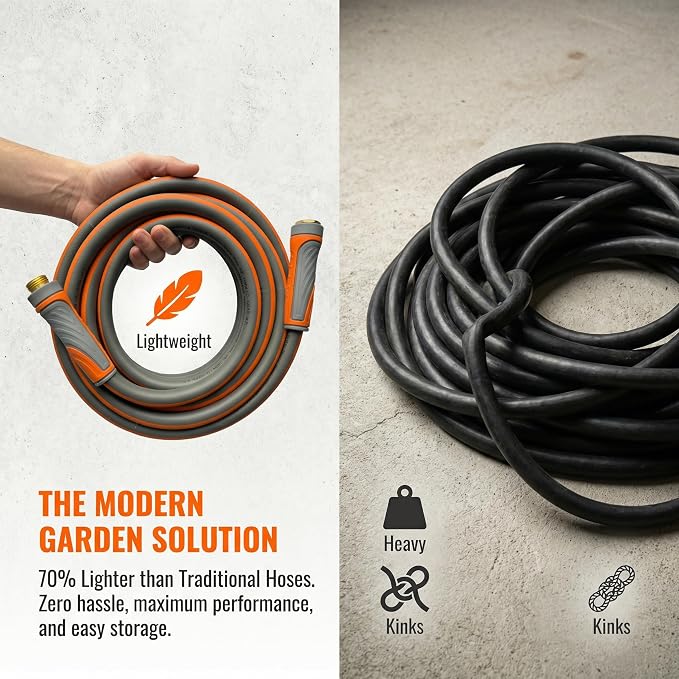 PremiumPro 50FT 5/8" Heavy Duty Reinforced Garden Hose, Large Flow,600 PSI Burst Pressure, Four Layer Hybrid Polymer Anti Kink with 360 Swivel Brass Connectors and handle for yard,washing & irrigation