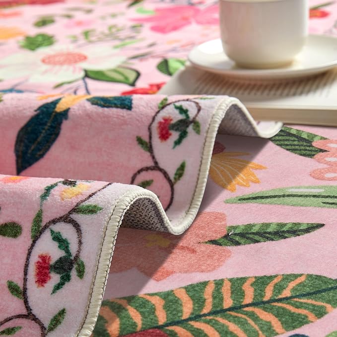 Latte&Fog Hallway Runner Rug 2x10 Non Slip Washable Pink Rugs for Kitchen | Low Pile Soft Cute Throw Rug Doormat for Entrance Bathroom Laundry Bedside Bedroom Nursery Playroom Hallyway Dorm Office