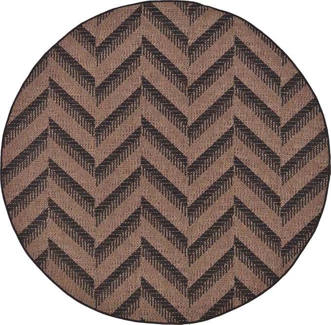 Unique Loom Outdoor Modern Collection Area Rug - Chevron (6' 1" Round, Brown/ Black)