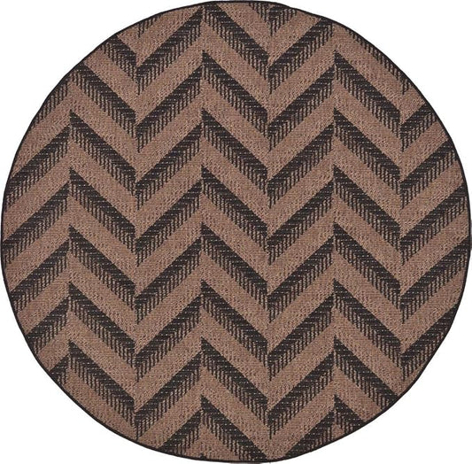 Unique Loom Outdoor Modern Collection Area Rug - Chevron (6' 1" Round, Brown/ Black)
