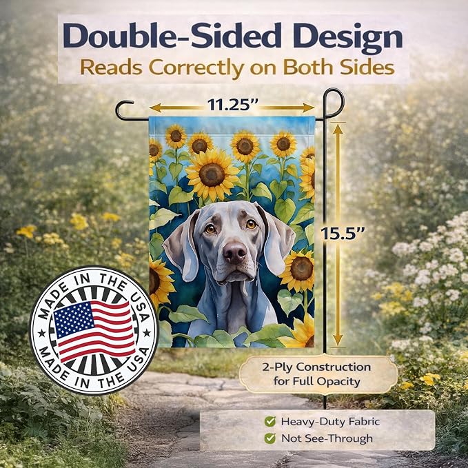 Caroline's Treasures DAC6170GF Weimaraner in Sunflowers Garden Flag Mailbox Flag Decorative Yard Flag Banner Outside Patio Artwork Yard Flower Beds, Garden Size, Multicolor