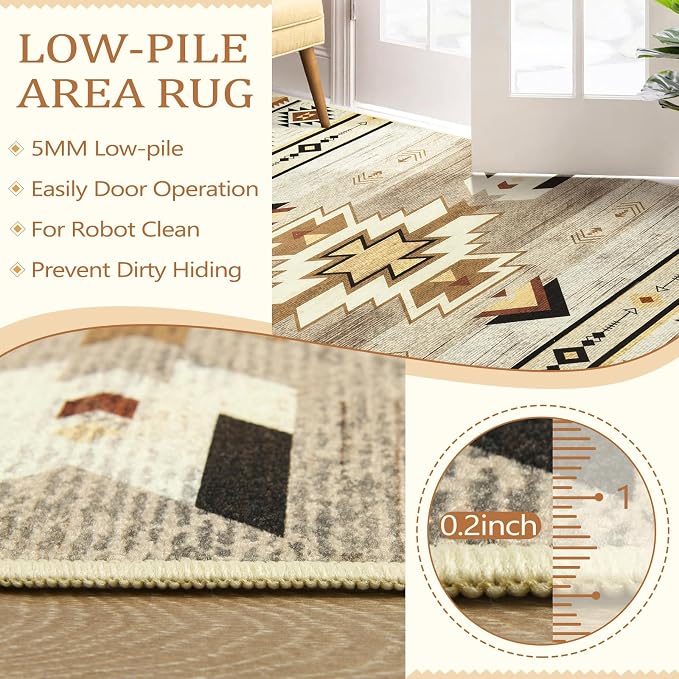 BENRON Western Area Rugs for Living Room Bedroom 6x9, Washable, Beige Brown | Non Slip Southwest aztec Large Rugs for Dining Table Kitchen Home Decor