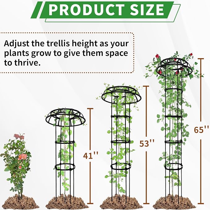 65” Garden Trellis for Climbing Plants, 2 Pack Mushroom Plant Support for Potted Plants, Outdoor Heavy-Duty Obelisk Trellis for Cucumber, Tomato, Grape, Rose, Pea, Vine, Bean, Clematis