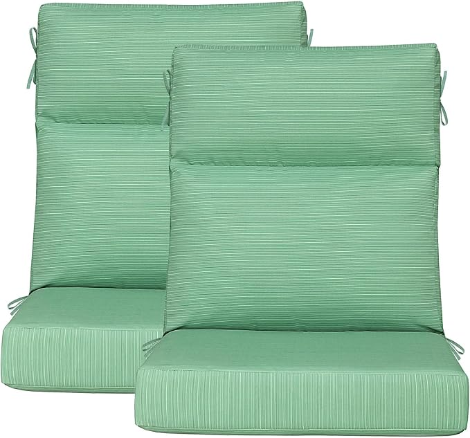 Outdoor Patio Chair Cushions 44x21x3.5 inch, Set of 2 Thicken Comfy Cushions for Rocker Non Slip Fade Shield Water Repellent High Back with Ties, Ash Pinstripe Weave